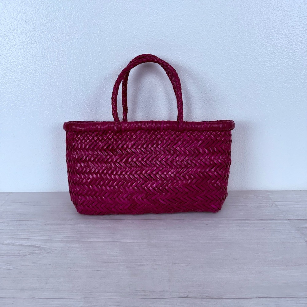 Dragon Diffusion Mini Flat Gora Tote Fucshia Pink Woven Leather Bag NWT Summer